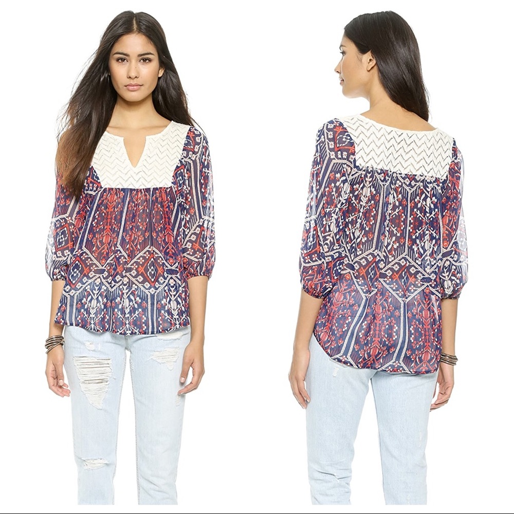 ⭐️ Ella Moss Flora Vista Yoke Panel Silk Blouse S